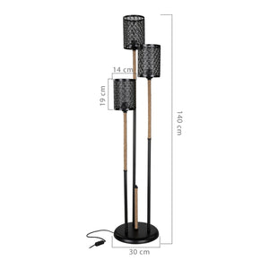 Lámpara de pie Exeter 3xE27 Metal Cuerda de yute Negro / Color yute [lux.pro]
