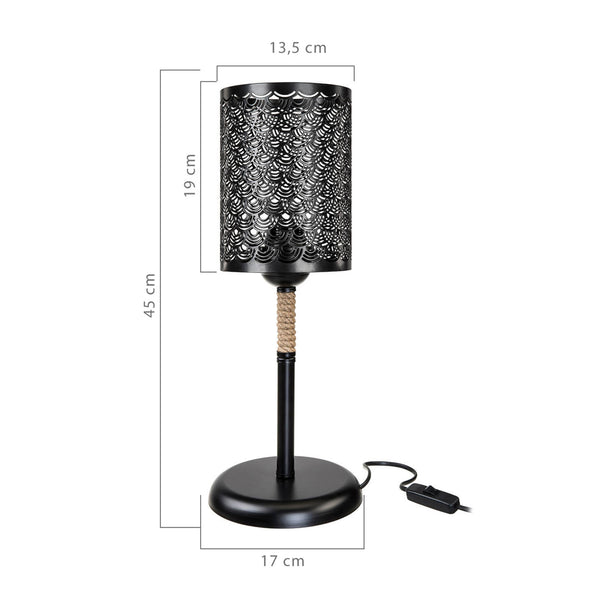 Lámpara de mesa Filton E27 Metal Cuerda de yute Negro / Color yute [lux.pro]
