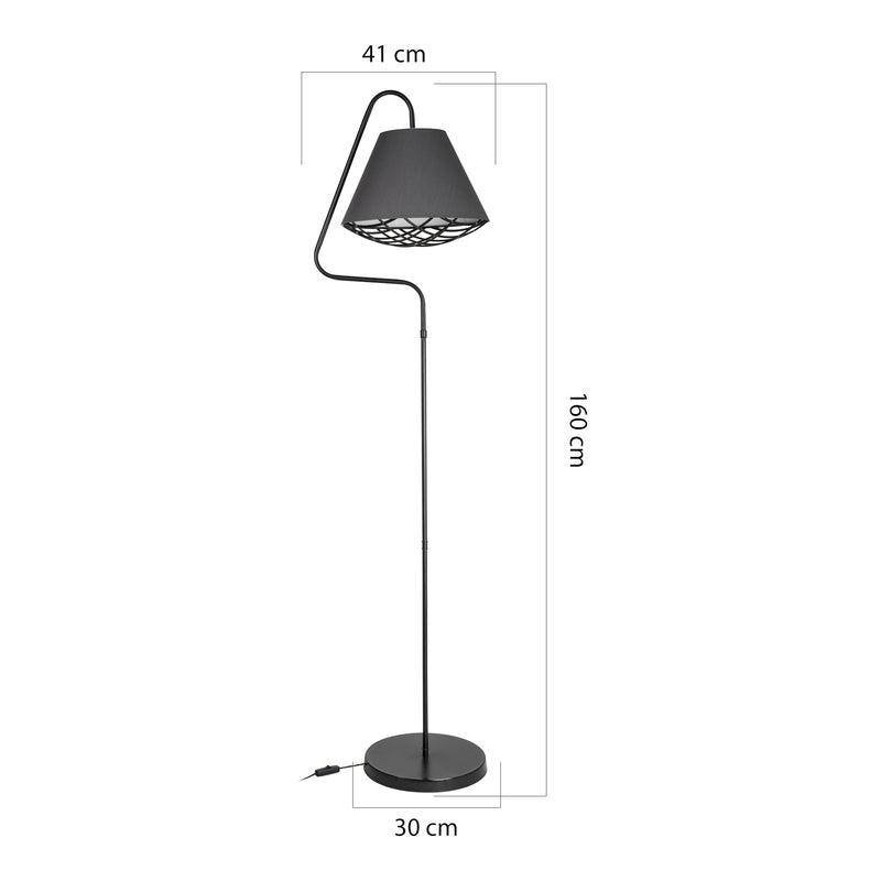 Esquema acotado Lámpara de pie Gateshead E27 Metal Textil Negro / Gris [lux.pro]