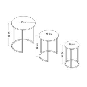 Mesa de comedor Frederiksværk juego de 3 piezas efecto mármol negro [en.casa]