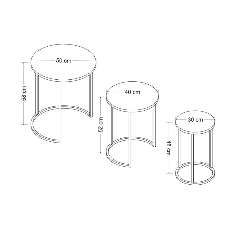 Esquema acotado Mesa de comedor Frederiksværk juego de 3 piezas efecto mármol negro [en.casa]
