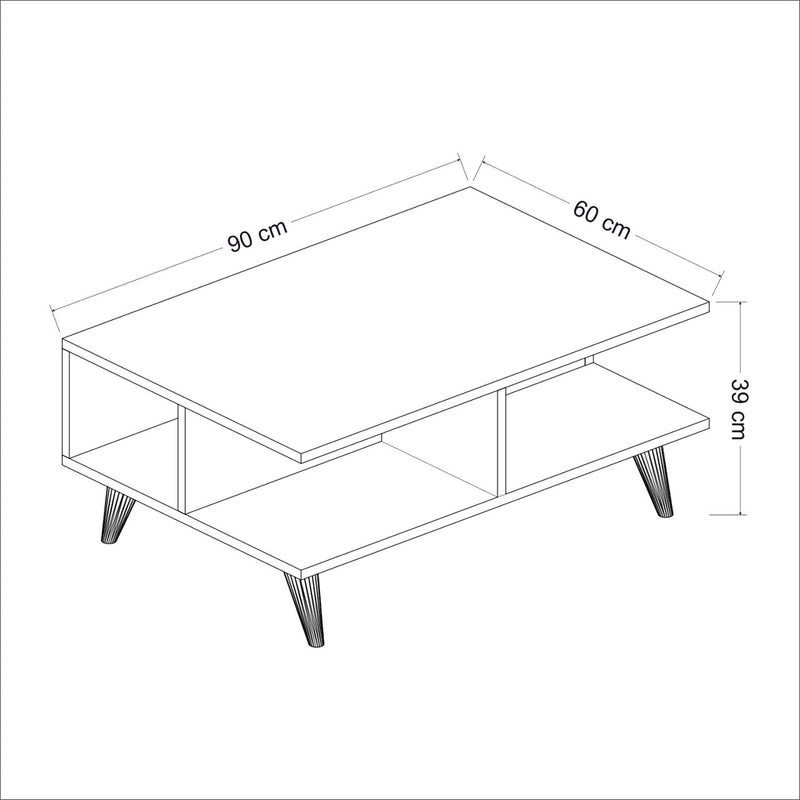 Esquema acotado Mesa de centro Grenaa con estante inferior Blanco / aspecto nogal [en.casa]
