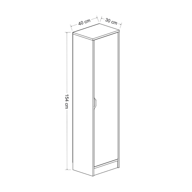 Esquema acotado Armario de oficina Egvad con una puerta en aspecto nogal / blanco [en.casa]
