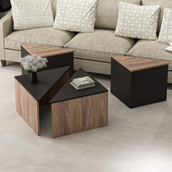 Conjunto de mesa de centro Frederikshavn 4 piezas, aspecto roble / negro [en.casa]