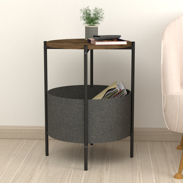 Mesa auxiliar Hofors 60x43cm Antracita / aspecto roble, antiguo [en.casa]