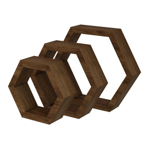 Conjunto de estanterías de pared Stubbekøbing de 3 piezas Madera de pino Tono oscuro de madera [en.casa]