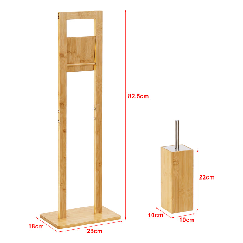 Esquema acotado Juego de baño Västerås Soporte para papel higiénico con cepillo de inodoro Bambú [en.casa]