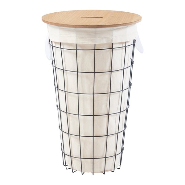 Cesto de ropa Skive con bolsa para ropa 40 L Metal Negro [en.casa]