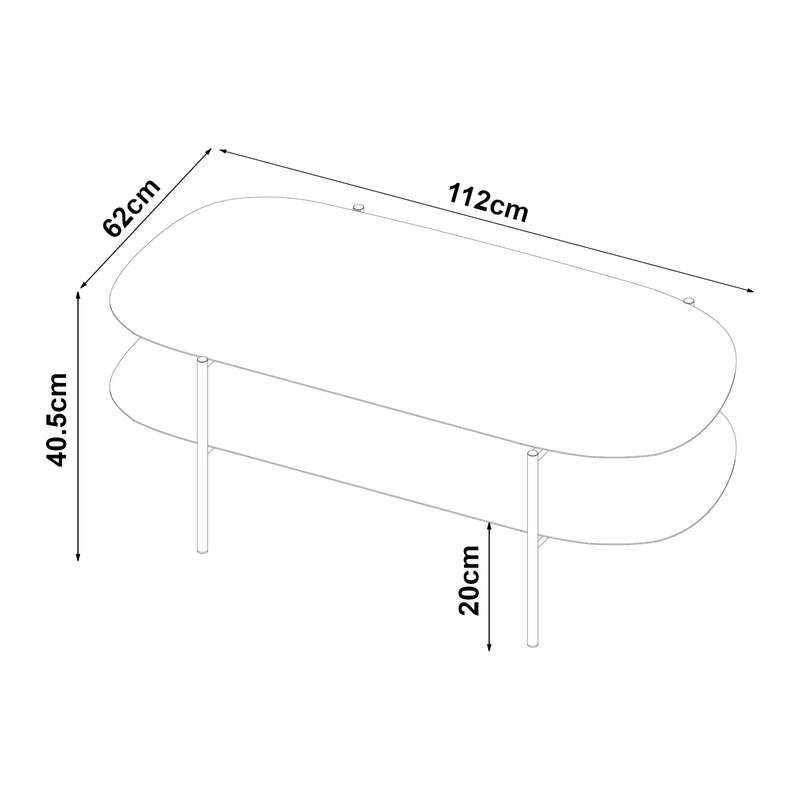 Esquema acotado Mesa de centro Enebakk 112x62x40,5cm Negro, mate [en.casa]