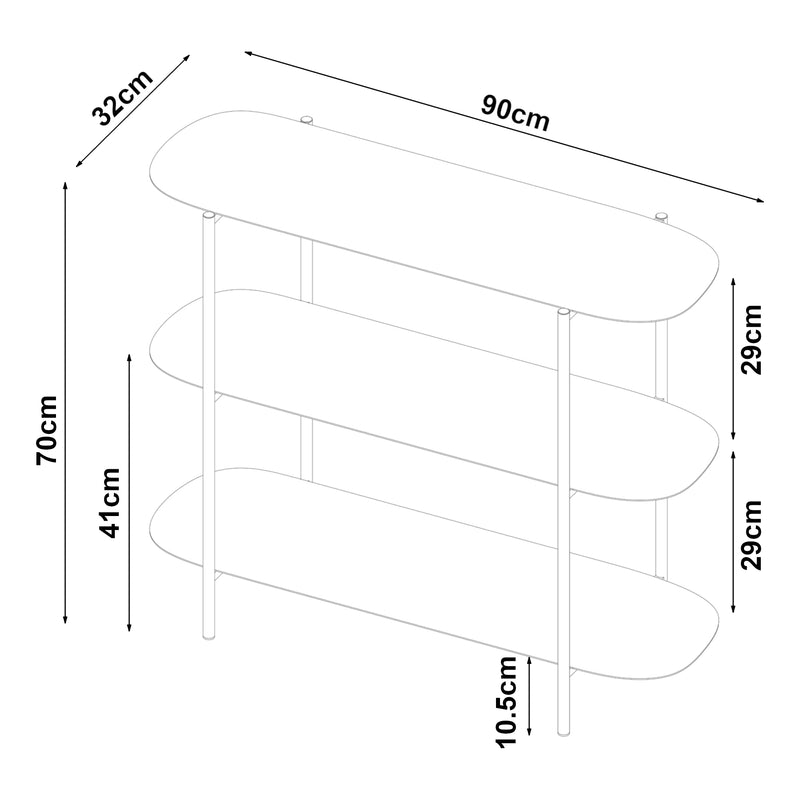 Esquema acotado Mesa consola Enebakk 70x90x32cm Negro, mate [en.casa]