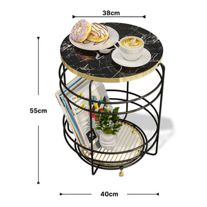 Mesa de cesta Padasjoki aspecto mármol, negro [en.casa]