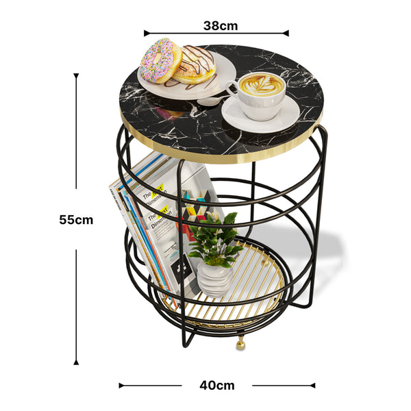 Mesa de cesta Padasjoki aspecto mármol, negro [en.casa]