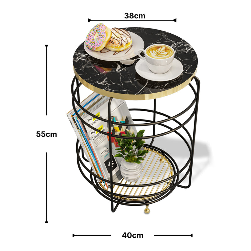 Esquema acotado Mesa de cesta Padasjoki aspecto mármol, negro [en.casa]