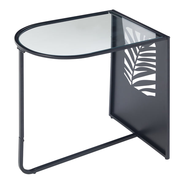 Mesa auxiliar Ulvik 50x50x35cm de metal y vidrio negro [en.casa]