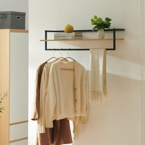 Perchero mural Evje con estante acero 80x30x20cm - Efecto Madera/Negro [en.casa]
