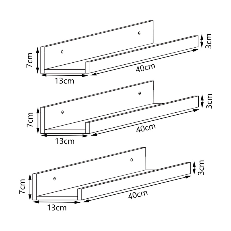 Esquema acotado Conjunto de estantes de pared Gildeskål 3 piezas 40x13x7cm Bambú [en.casa]