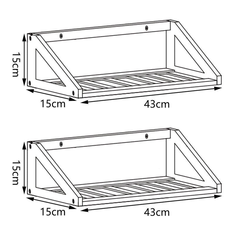 Esquema acotado Conjunto de estantes de pared Gjerdrum 2 piezas 43x15x15cm Bambú [en.casa]