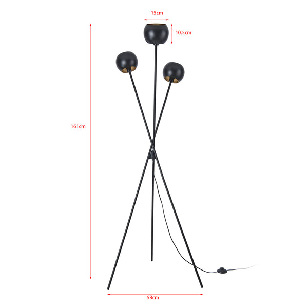 Lámpara de pie Nykvarn de 3 luces Negro / Dorado [lux.pro]