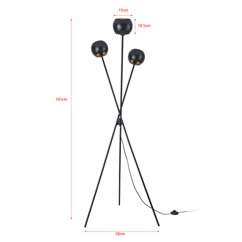 Esquema acotado Lámpara de pie Nykvarn de 3 luces Negro / Dorado [lux.pro]