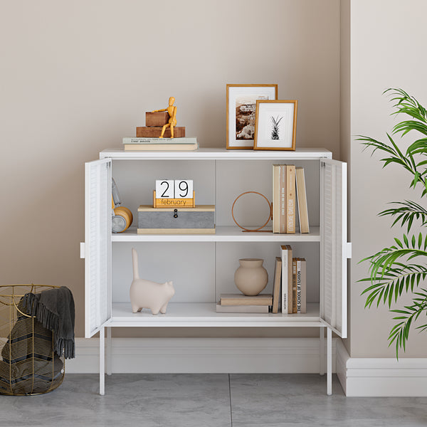 Aparador Castelli 82,5 x 80 x 40 cm Blanco Acero [en.casa]