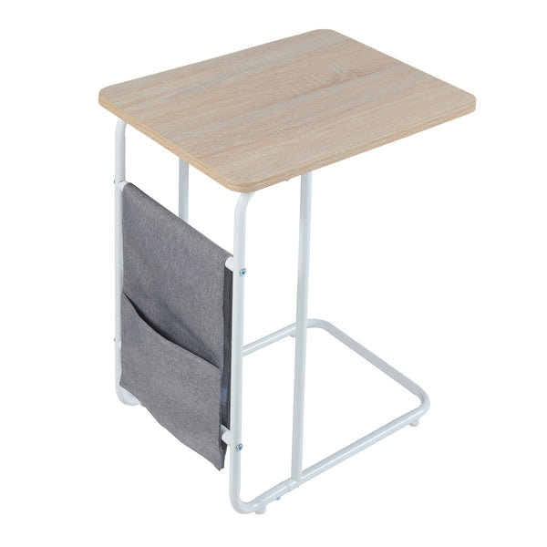 Mesa para portátil Dyrøy 56x48x37cm Blanco/Roble [en.casa]