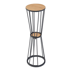 Soporte para plantas Fossbergom con 2 estantes Negro/Aspecto roble [en.casa]