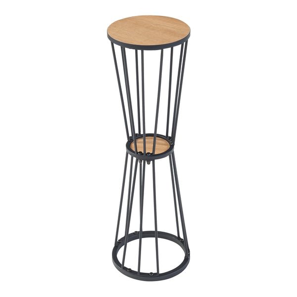 Soporte para plantas Fossbergom con 2 estantes Negro/Aspecto roble [en.casa]
