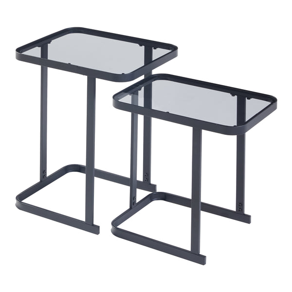 Mesa de comedor Laxå juego de 2 piezas vidrio y metal negro [en.casa]