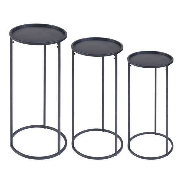Soporte para plantas Nesodden juego de 3 piezas metal negro [en.casa]