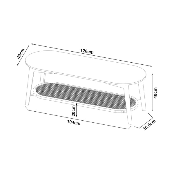 Mesa de centro Taivalkoski 120x43x40 cm Negro/Aspecto ratán [en.casa]