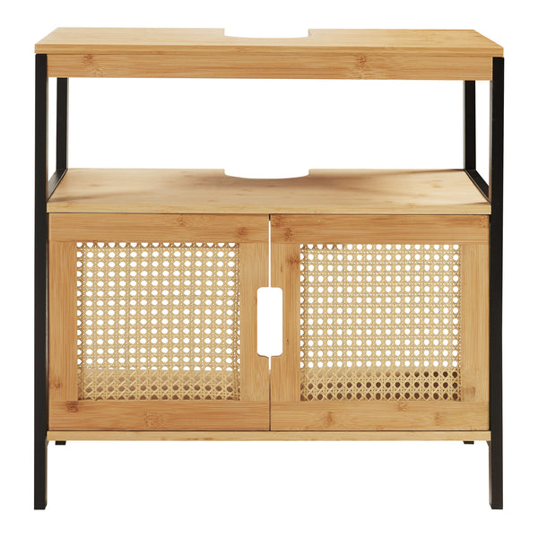 Mueble bajo lavabo Tervola 60x60x35 cm Negro/Bambú [en.casa]