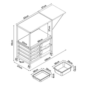 Carro rodante Sørfold con cajas 100x37x85cm Blanco [en.casa]