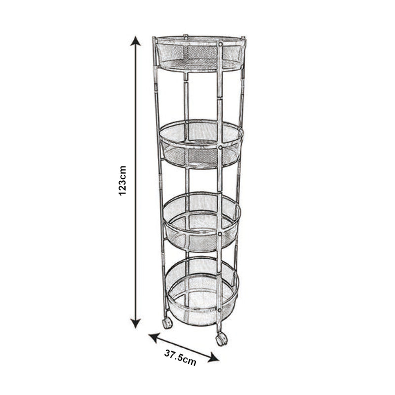 Esquema acotado Carro rodante Sørreisa con 4 niveles 123xØ37,5cm Blanco [en.casa]