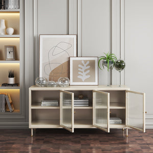 Mueble de TV Lindau Acero 120x40x59 cm Blanco crema [en.casa]