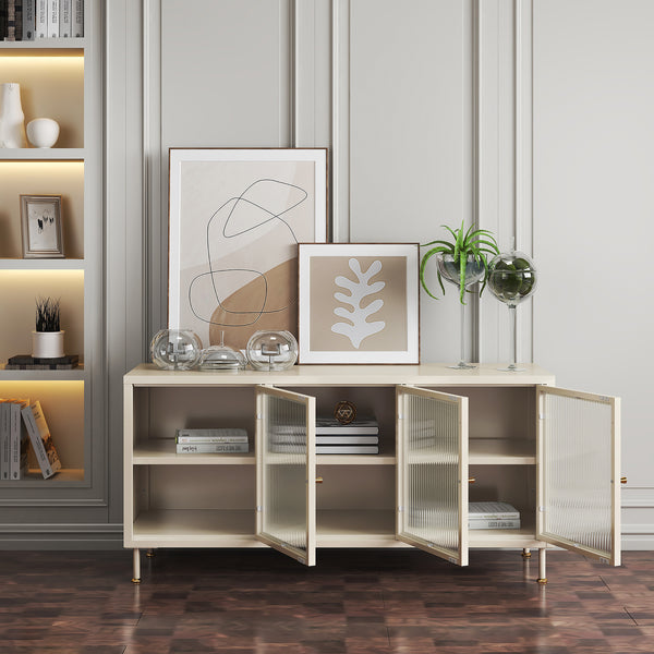 Mueble de TV Lindau Acero 120x40x59 cm Blanco crema [en.casa]