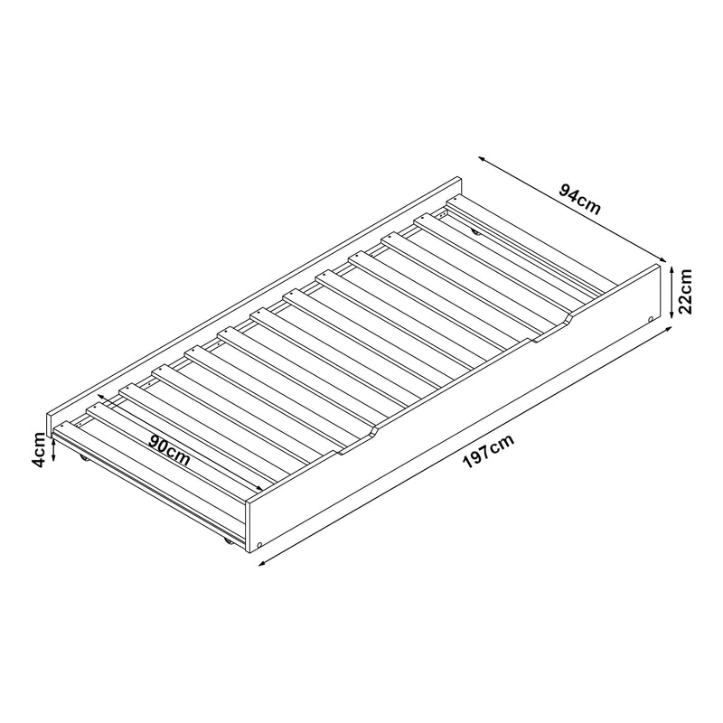 Esquema acotado Cama nido Ydre 197x94x22 cm Blanco [en.casa]