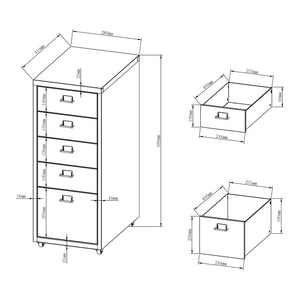 Contenedor móvil Kökar con 5 cajones 69x28x41 cm [en.casa]