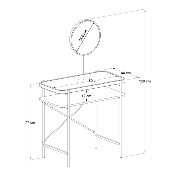 Tocador Hjelmeland con espejo 129x80x44 cm Negro [en.casa]