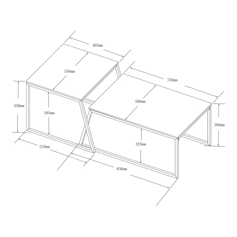 Esquema acotado Mesa de comedor Hyllestad juego de 2 negro/efecto hormigón [en.casa]