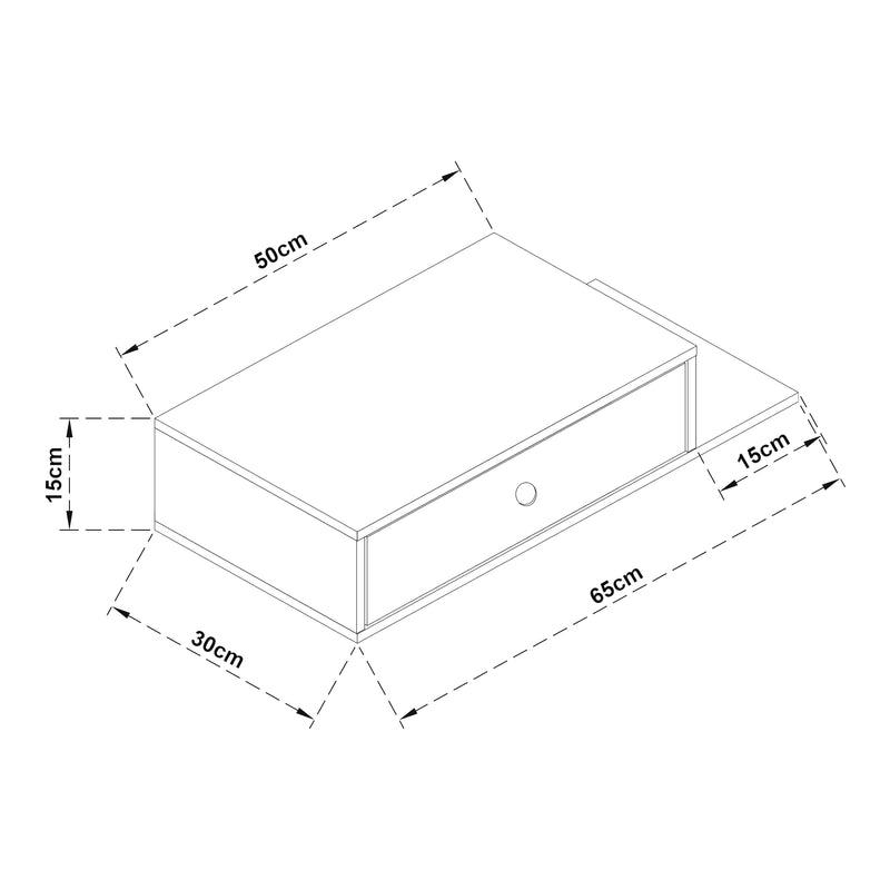 Esquema acotado Estantería de pared Stor con cajón 65x30x15 cm Negro [en.casa]