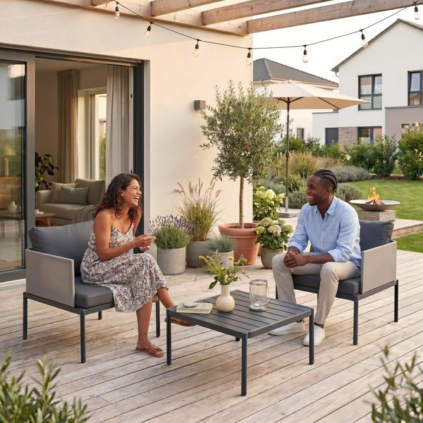 Conjunto de muebles de jardín Accettura 3 piezas Aluminio Gris [casa.pro]