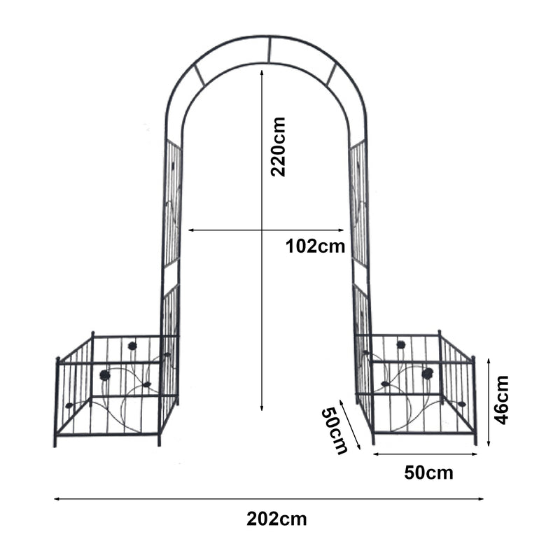 Esquema acotado Arco de rosas Barisciano con 2 maceteros negro [casa.pro]