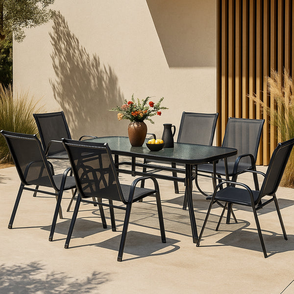 Conjunto de muebles de jardín Aradeo de 7 piezas en negro [casa.pro]