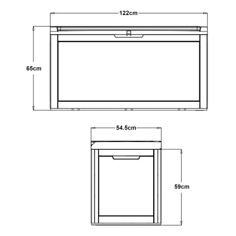 Esquema acotado Caja de almacenamiento Atella 122x54,5x65cm Negro, aspecto ratán [casa.pro]