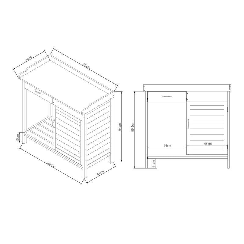 Esquema acotado Mesa de cultivo Aliano madera de abeto gris [casa.pro]