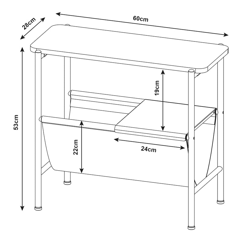 Esquema acotado Mesa auxiliar Samnanger 60x28x53cm Negro [en.casa]