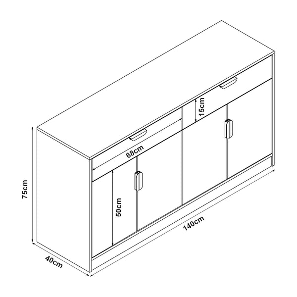 Aparador Varkaus 75x140x40cm MDF efecto roble [en.casa]