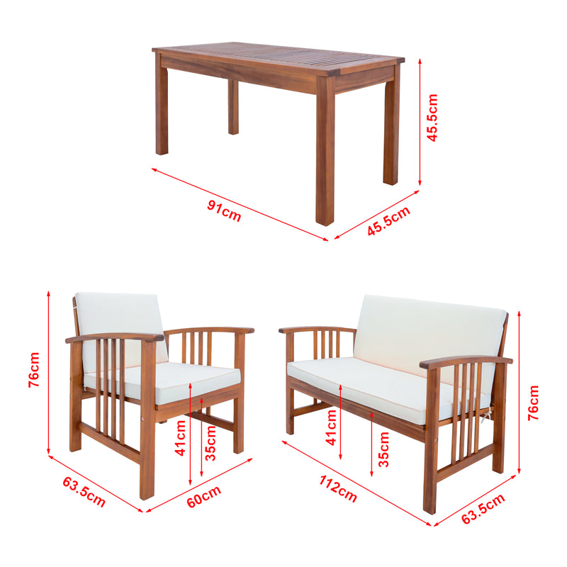 Esquema acotado Conjunto de muebles de jardín Brissogne de 4 piezas, madera de acacia con certificación FSC® [en.casa]
