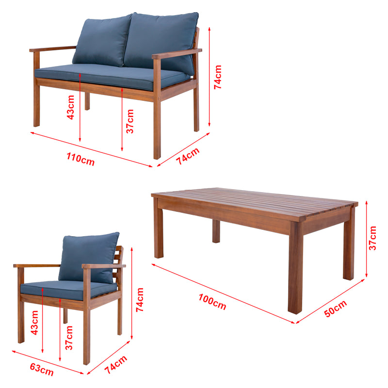 Esquema acotado Conjunto de muebles de jardín Brittoli de 4 piezas. Madera de acacia con certificación FSC® [en.casa]