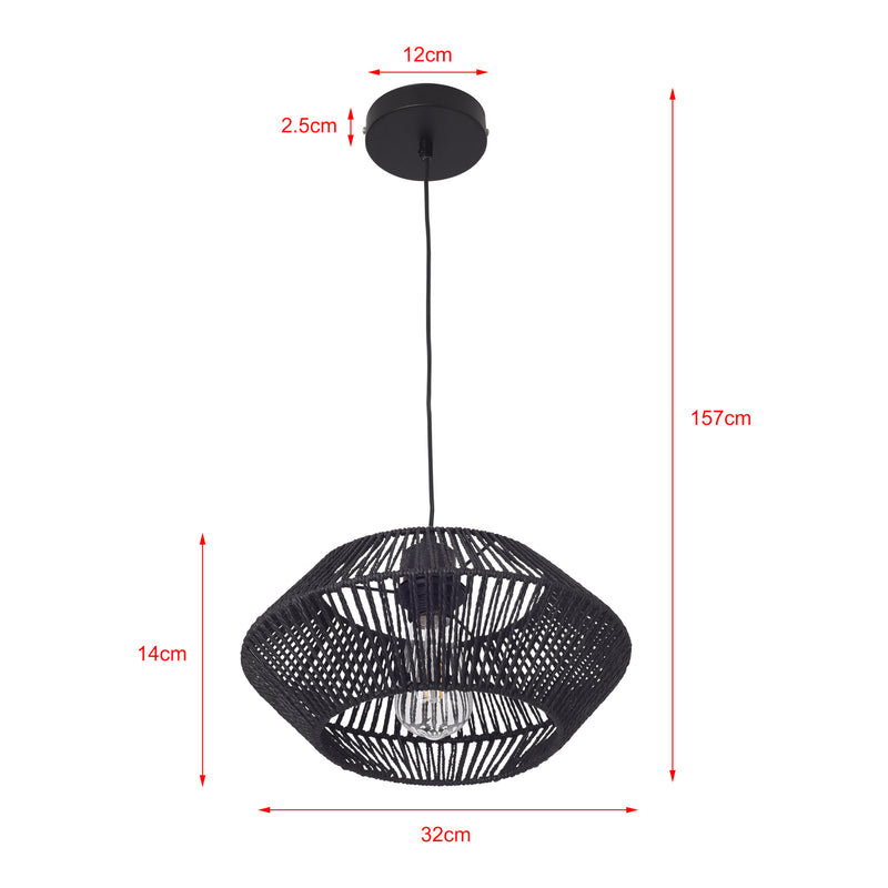 Esquema acotado Lámpara colgante Amersham Metal+Ratán Negro [lux.pro]